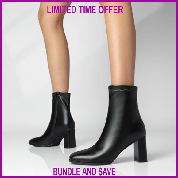 Women's Chunky Block Heel Ankle Boots Square Toe Side Zipper Booties - Picture 7 of 8